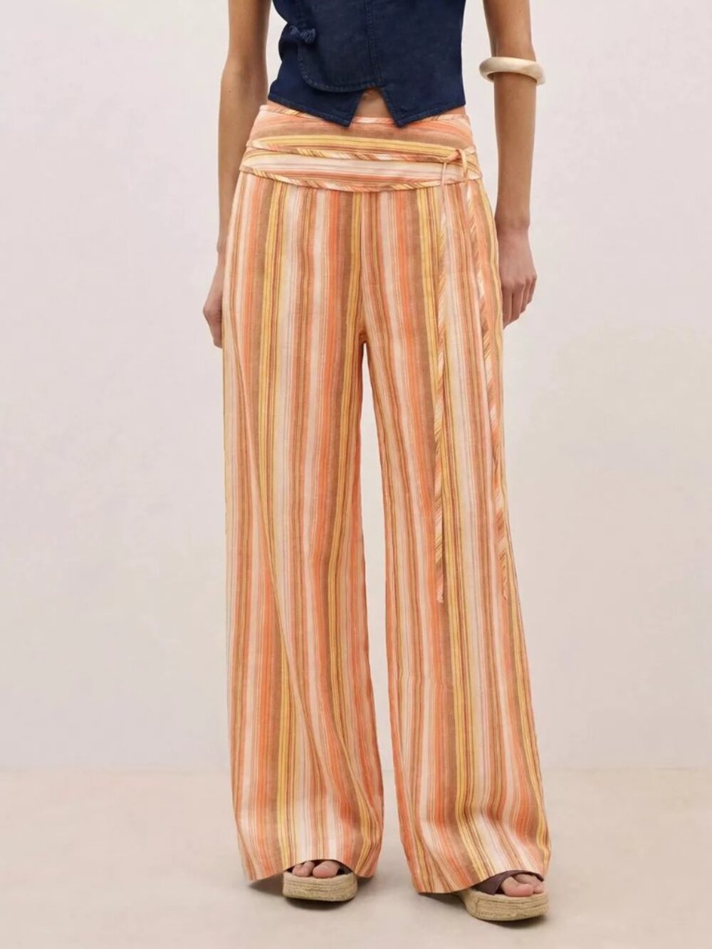 Striped Wide-Leg Pants with Tie Waist
